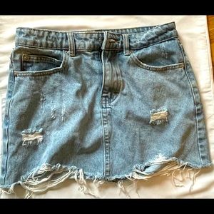 Jean Distressed Mini Skirt